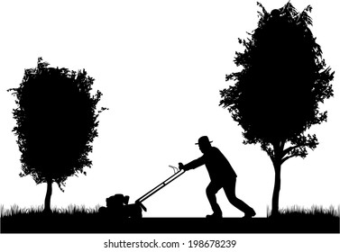 Man Mowing Lawn 