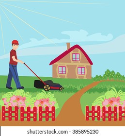 man mowing the lawn