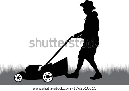 Man Mowing Lawn . Conceptual illustration.	