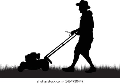 Man Mowing Lawn .Vector work.