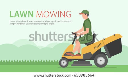 Man mowing the lawn with yellow Tractor LawnMower