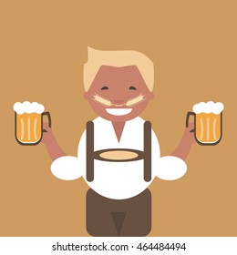 A man with a mug of beer in his hand. Oktoberfest character. Vector illustration flat design
