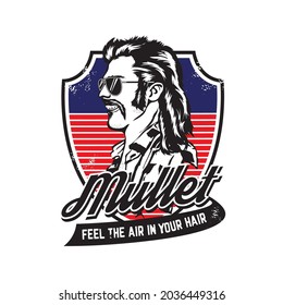 A man with mullet hair style and red neck shirt, good for club logo and tshirt design