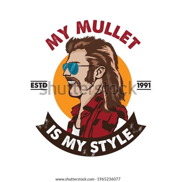 A man with mullet hair style and red
neck shirt, good for club logo andtshirt
design