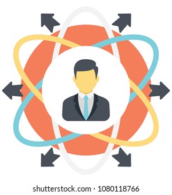
A man with multiple outward connections, concept of social possible interaction
