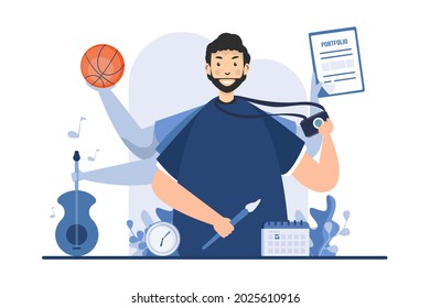 A man with multi-talented illustration for personal profile concept