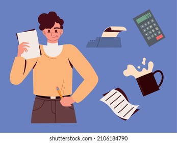 man multitask work with icons