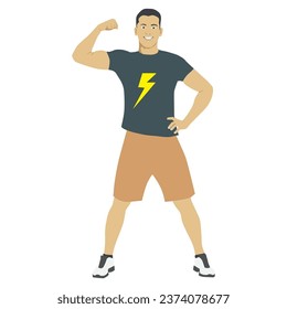 The man with the muscles Posing bodybuilding. Isolated vector illustration on white background