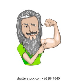 The man with the muscles. Posing bodybuilding. Isolated vector illustration on white background