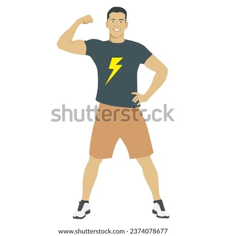 The man with the muscles Posing bodybuilding. Isolated vector illustration on white background