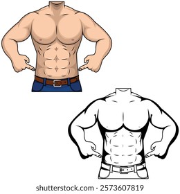 Man with a muscular body vector illustration. Man with sixpack 