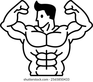 A man with a muscular build is shown with his arms raised in the air. Concept of strength and power, as if the man is flexing his muscles