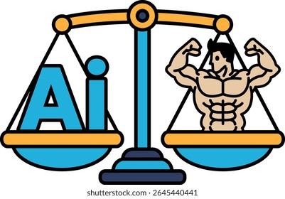 A man with a muscular build is standing on a scale with the letters AI on the left side