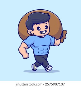 Man Muscular Carrying Heavy Bag Cartoon Vector Icon 
Illustration. People Sport Icon Concept Isolated Premium 
Vector. Flat Cartoon Style