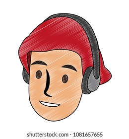 man with music headphones scribble