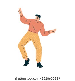 Man at Musical Festival Dancing Have Rest Vector Illustration