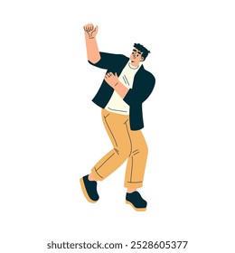 Man at Musical Festival Dancing Have Rest Vector Illustration