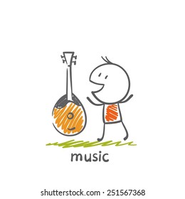 man with a musical instrument balalaika illustration