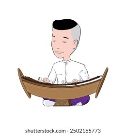 The man musical sit playing Thai instrument Ranat-Ek in cute cartoon  character.