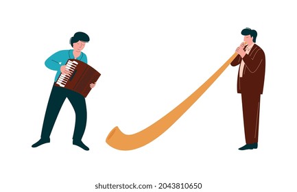 Man Musician Instrumentalist Performing Music Playing Musical Instrument Vector Set