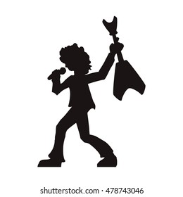 man musician microphone guitar rock music concert silhouette icon. Flat and Isolated design. Vector illustration