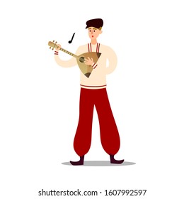 Man musician in national costume playing balalaika vector illustration