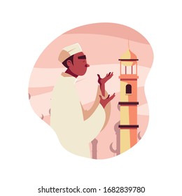 Mann muslim beten in Moschee, ramadan kareem Vektorillustration Illustration Design