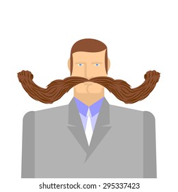 Man with mustache. Barbel. Big and heavy mustache. A middle-aged man in a suit. Vector illustration of a person. 