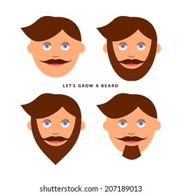 Man with mustache and beard flat vector illustration.