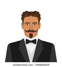 Man with mustache and beard in retro suit