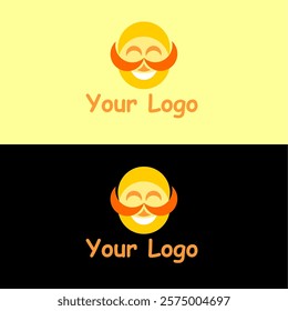 man with mustache and beard smiling cartoon logo