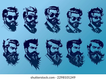 Man mustache beard sunglasses Vintage sketch vector illustration