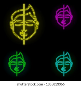 Man mustache cutting neon color set icon. Simple thin line, outline vector of anti age icons for ui and ux, website or mobile application