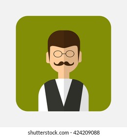 Man with a mustache and eyeglasses. Vector flat style icon