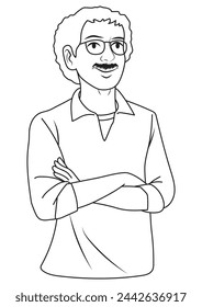 A man with mustache and folded hand in vector format.