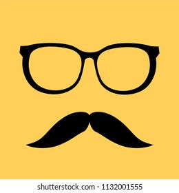 Man mustache and glasses icon on yellow background, stock vector illustration