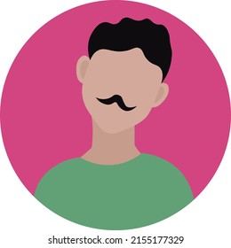 A man with a mustache and a green shirt. 
