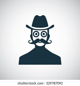 man mustache hat glasses icon, on white background