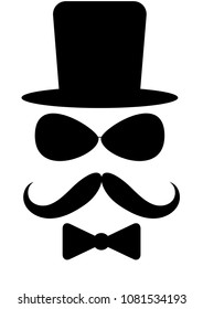 man mustache hat vector bow tie