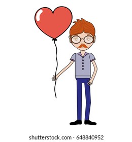 man with mustache and heart balloon in the hand