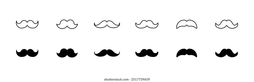 Conjunto de ícones do bigode principal. Vetor de bigode de homens de linha e glifo. Ícone de barba de bigode