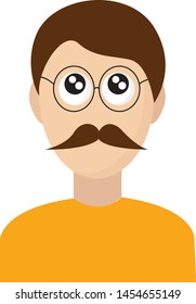 Man with mustache, illustration, vector on white background.