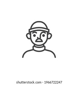 Man with mustache line icon. linear style sign for mobile concept and web design. Man with hat avatar outline vector icon. Symbol, logo illustration. Vector graphics