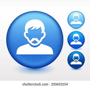 Man with Mustache on Blue Round Buttons