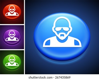 Man with Mustache on Blue Round Buttons