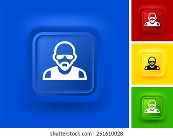 Man with Mustache on Color Square Buttons