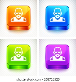 Man with Mustache on Color Square Buttons