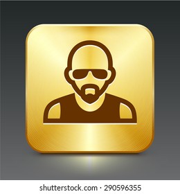 Man with Mustache on Gold Square Buttons
