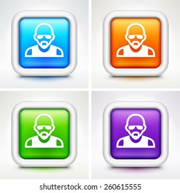 Man with Mustache on Multi Color Square Buttons