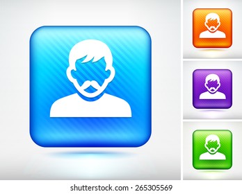 Man with Mustache on Multi Color Square Buttons